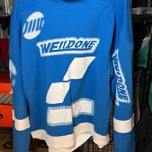 Blue and White Mens We 11 Done Hockey Sweater